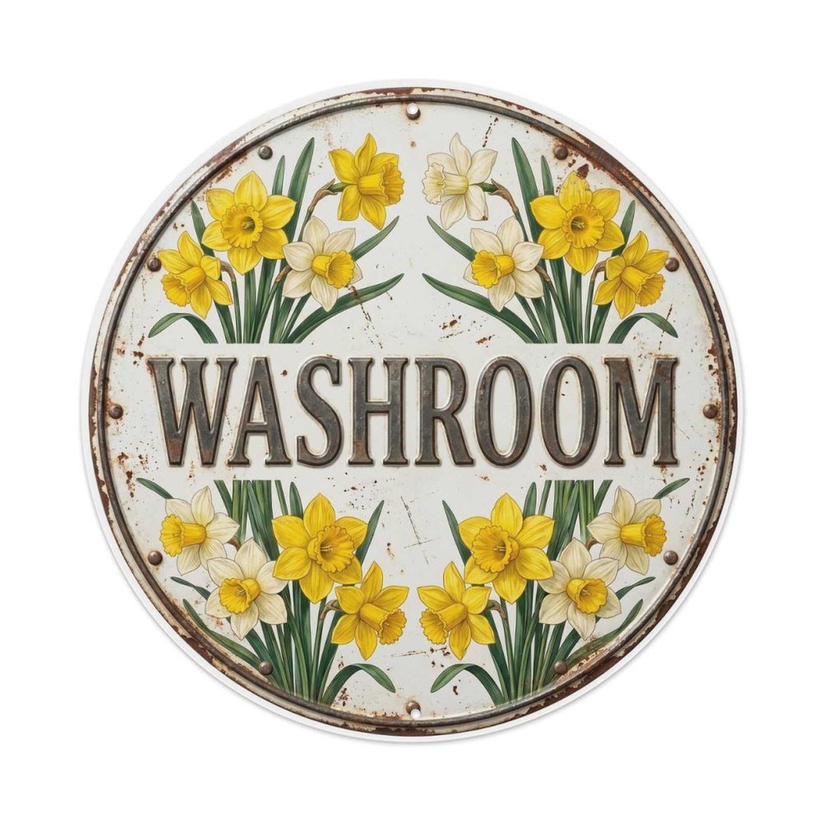 Daffodil Washroom Botanical Floral Room Label Metal Tin Sign