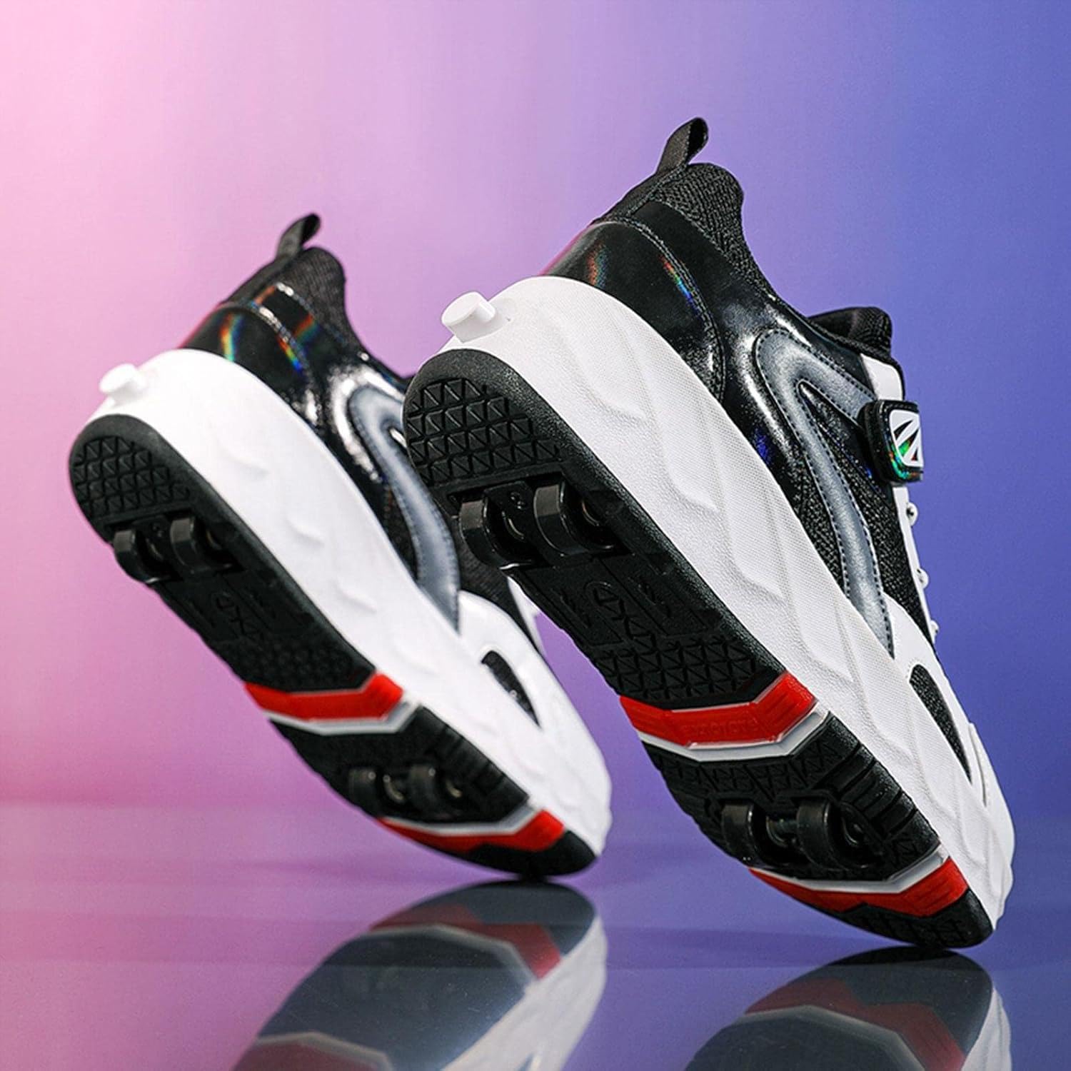 Chaussures de patin à roulettes chaussures de sport pour hommes et femmes, chaussures de patin à roulettes pour enfants double rangée Quad trainer Outdoor Sport skate Travel Roller shoes,Black-40 EU