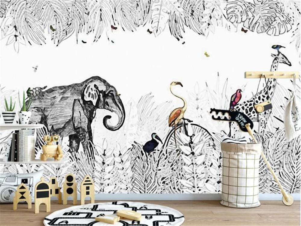 Papier peint mural 3D éléphant girafe 300x210 cm pour fond TV
