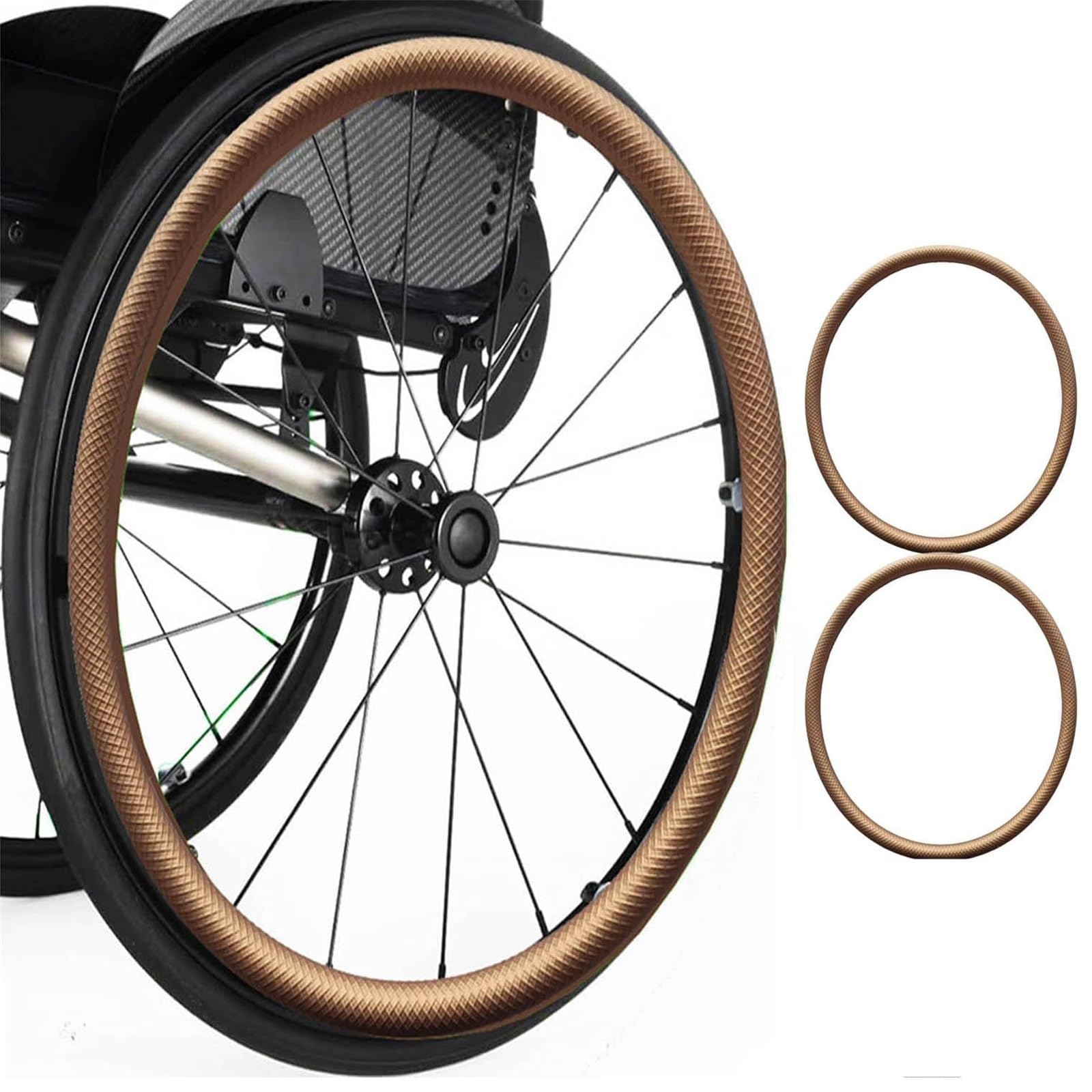 Funda para silla de ruedas de 22/24 pulgadas, 1 par de fundas de silicona antideslizantes y resistentes al desgaste con diseño de rombos para llanta de empuje, funda protectora para anillo de empuje m