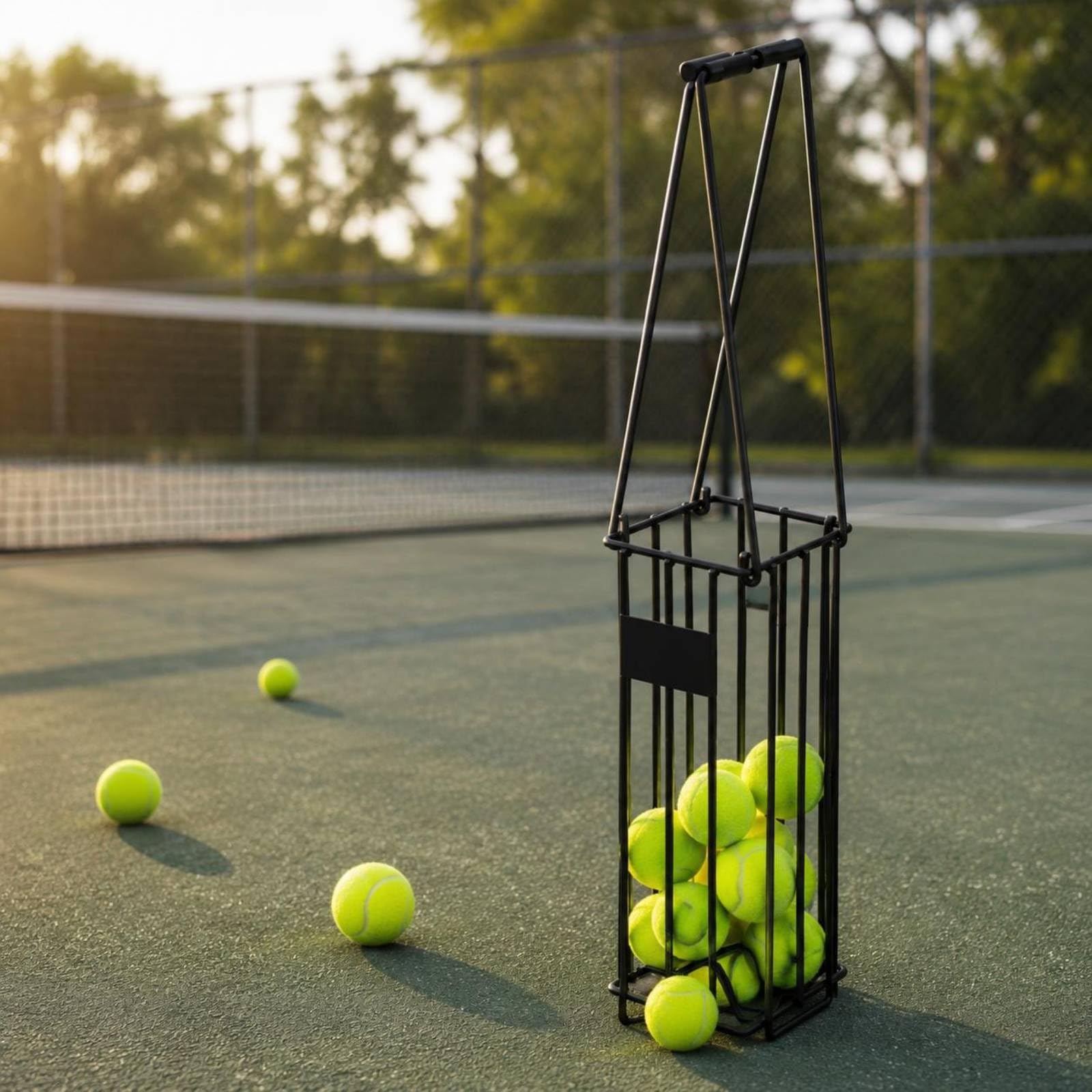 Perfeclan Recogedor de Pelotas de Tenis con Cuerpo de Jaula Abierta y Metal Resistente para Transporte Fácil y Recogida Rápida Adecuado para Juego Competitivo