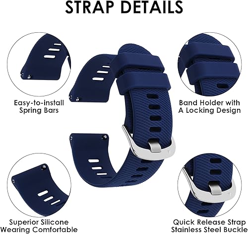 Vista 2 de TIESOME Correas de reloj de goma de silicona, hebilla de acero inoxidable plateado, liberación rápida, 0.709 in, 0.787 in, 0.866 in, bandas de reloj