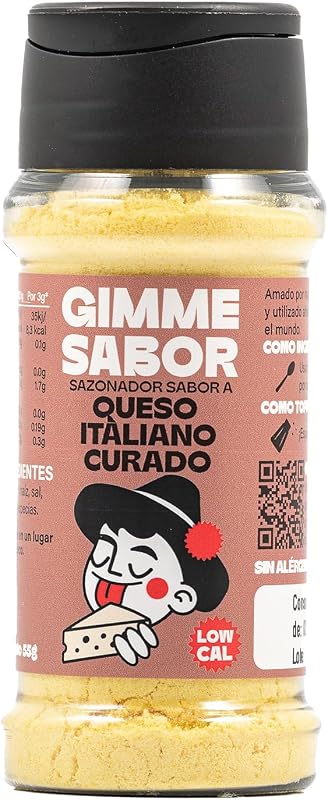 Sazonador Vegano Sabor Queso Parmesano 55 g – Mezcla de Especias para Pasta y Verduras – Sin Gluten, Sin Lácteos y Sin Soja – Gimme Sabor