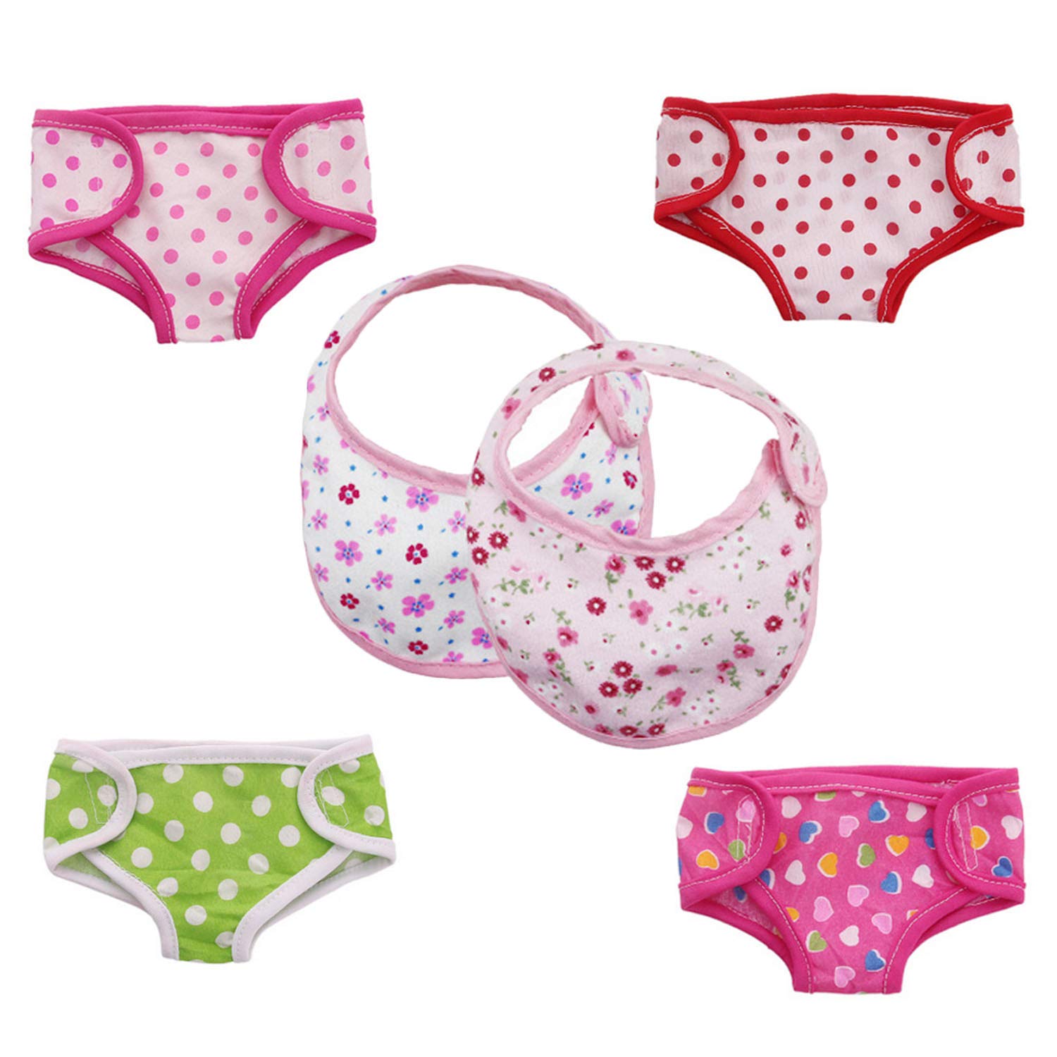 Beetest uk 4pcs Doll Diapers Reusable Cloth Underwear Set with 2pcs Dolls Bib Compatible with 18 inch American Girl Dolls