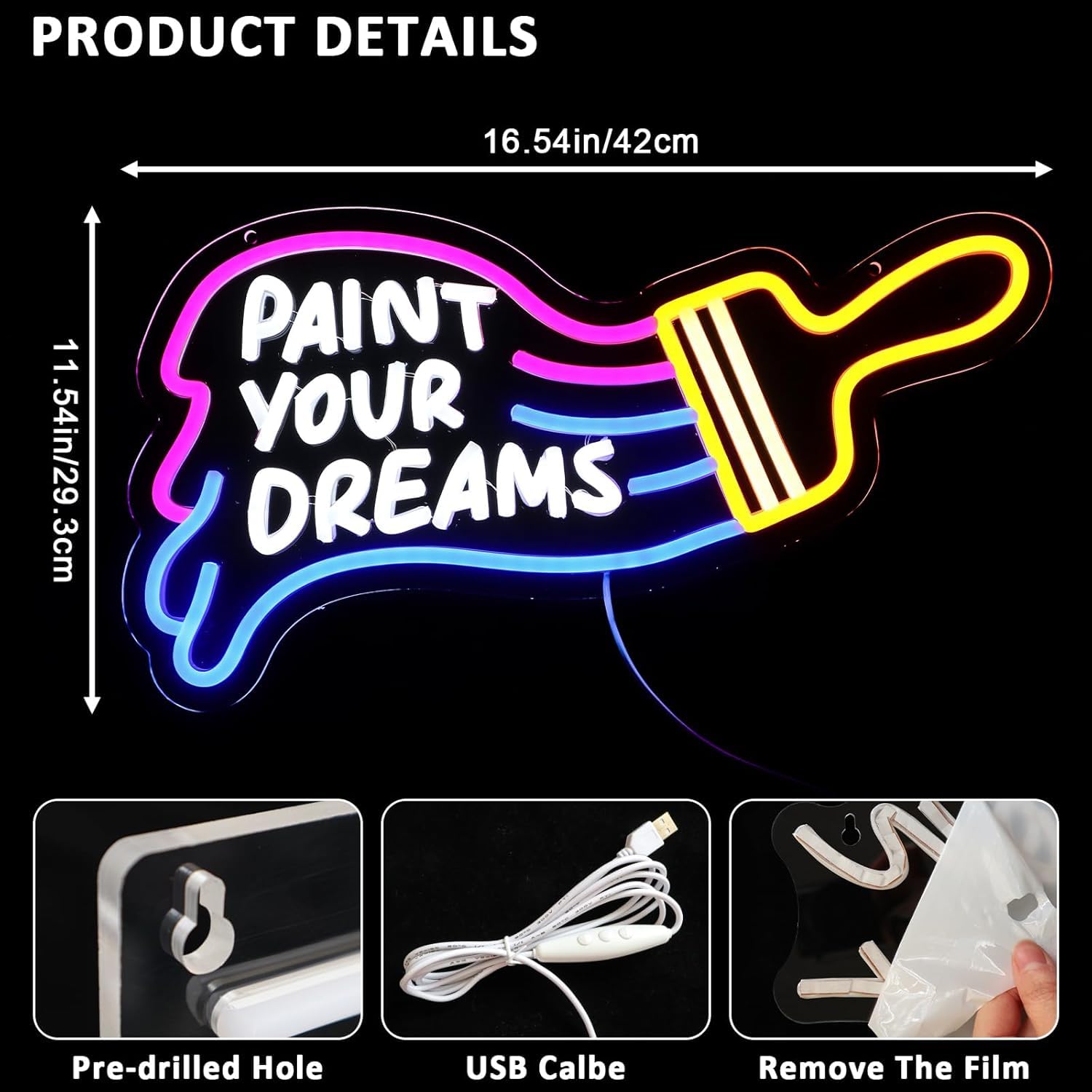 Peignez vos rêves LED Signes de néon Lampes d'art de la classe de bienvenue Lumières acryliques dimmables pour chambre Salle de classe Bibliothèque de l'école Librairie Décor mural