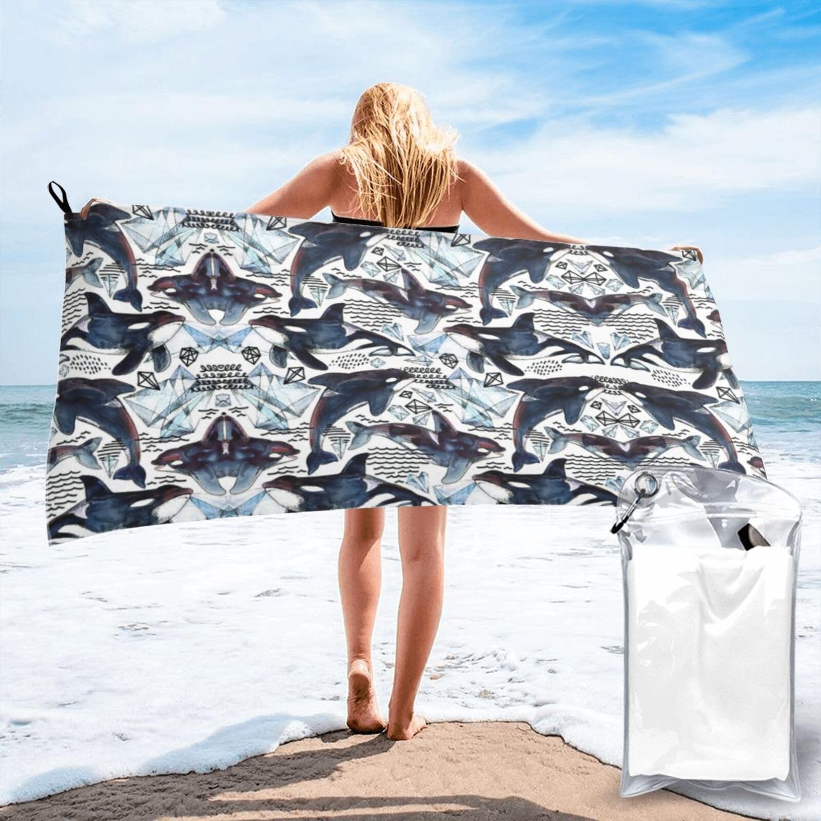 KAPPTYY Killer Whale Print Quick Dry Towel Bath Shower Beach Wrap For Gym Vacation Adults