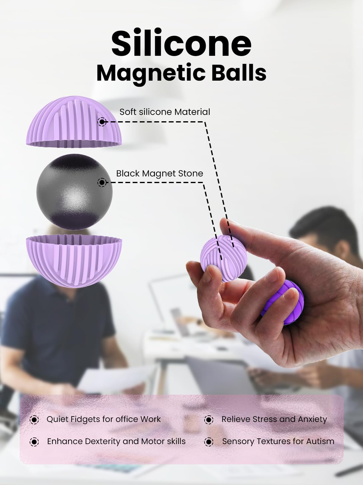 Magnetic Balls Fidget Toys for Adults&Teens,8Pcs Silicone Sensory Stress Relief Toys for Autism&ADHD - Image 3