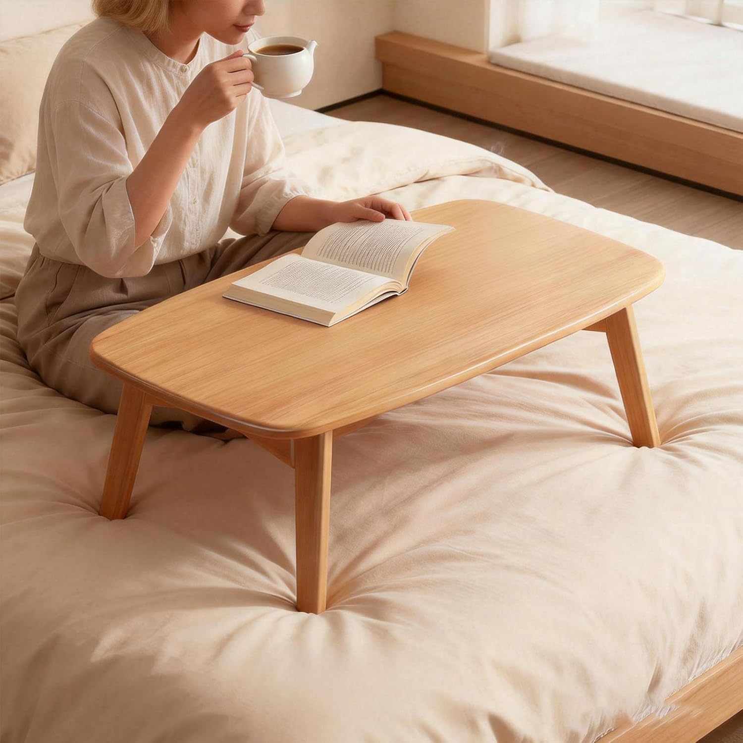 Japanese Folding Coffee Table, Japanese Floor Table No Assembly Small Coffee Tables for Living Room Tatami Tea Room Dining Bedroom