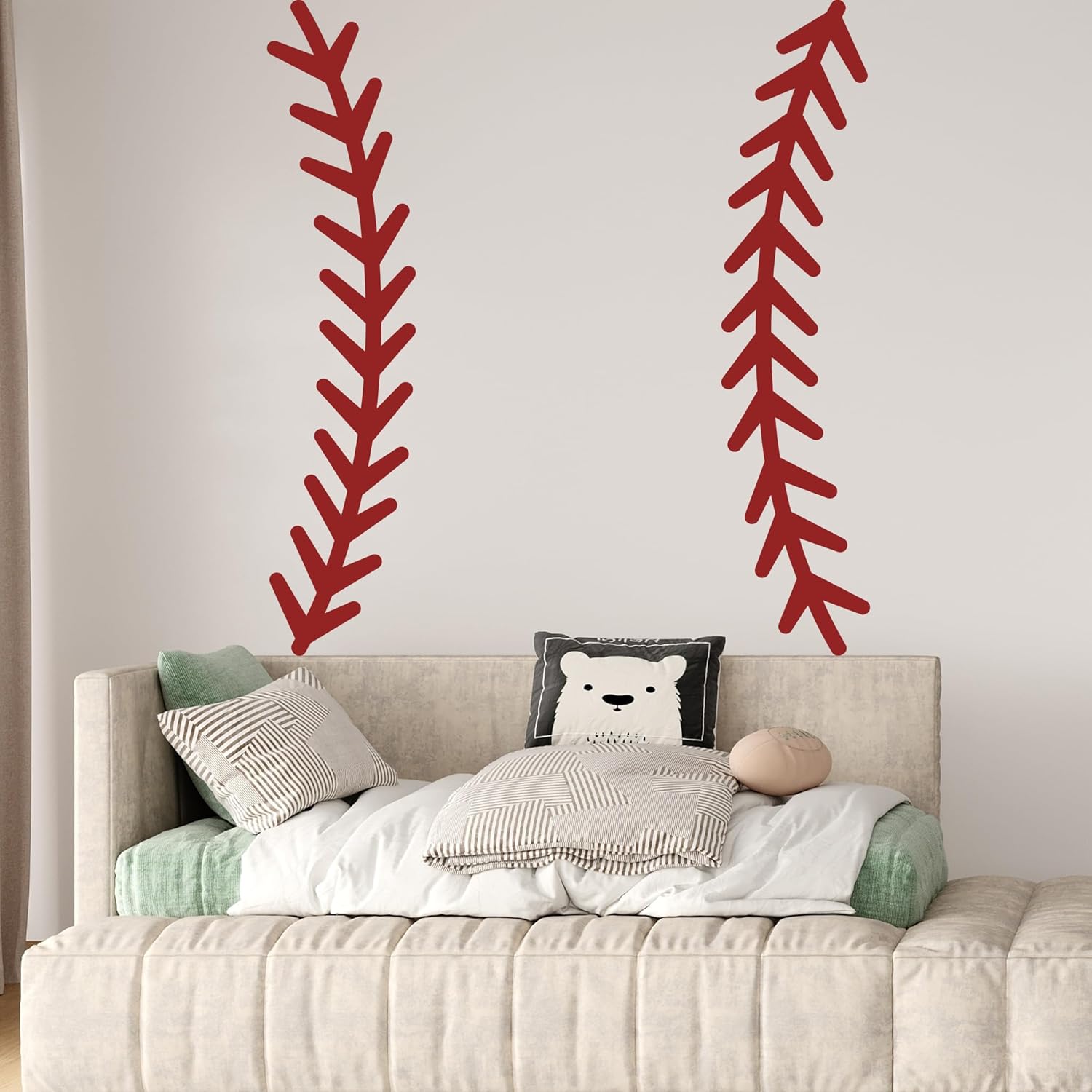 Baseball Stitching Stitches Wall Decal,Large Baseball Wall Stickers,Removable Self-Adhesive Vinyl Baseball Art Wall Decoration,for ceiling decoration in teenage boys' and girls' bedrooms and game room