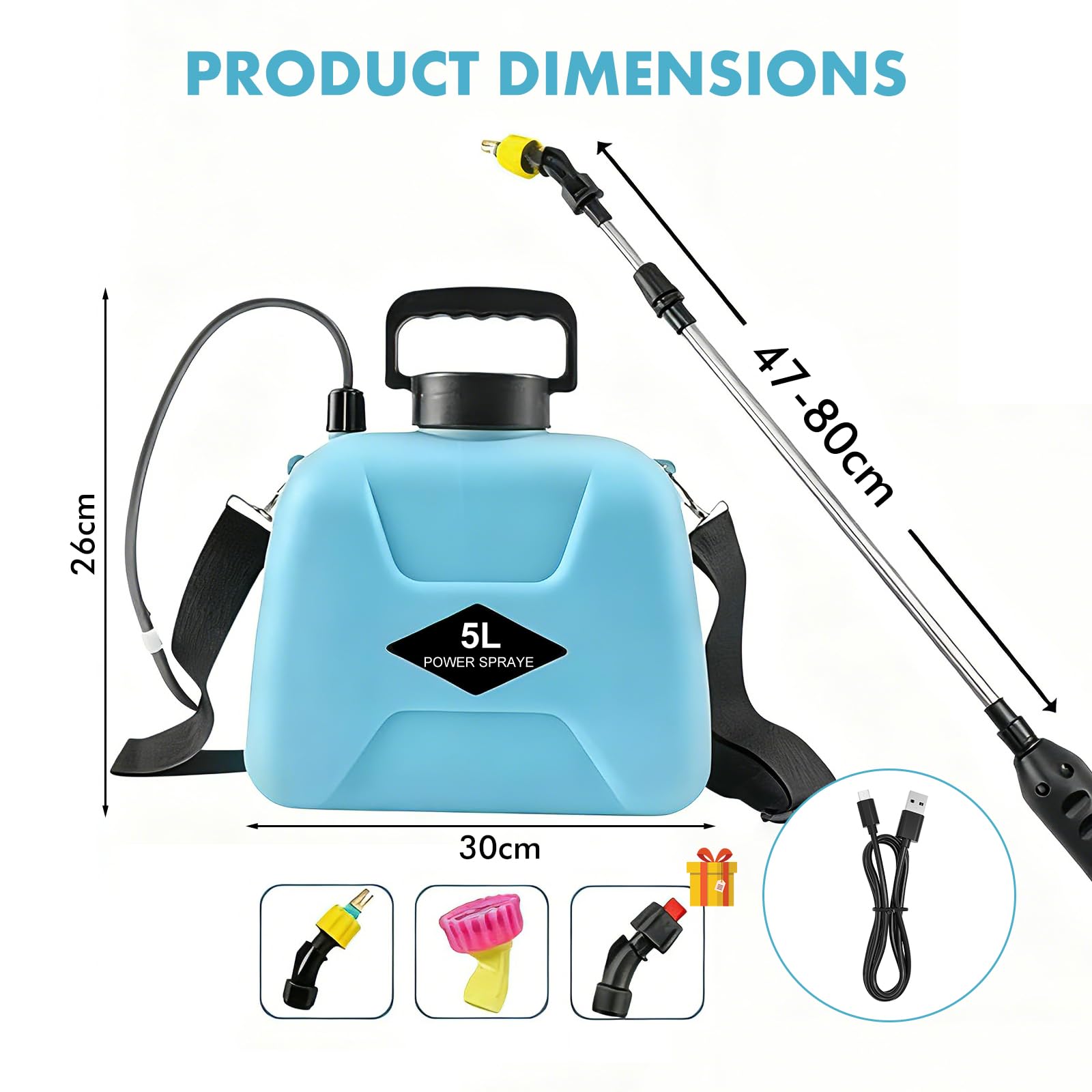 Nikou Pulverizador Eléctrico para Plantas 5 litros, Pulverizador de Mochila a Presión Sulfatadora a Batería Recargable con 3 Boquillas, Varilla Telescópica, para Jardín Huerto Riego