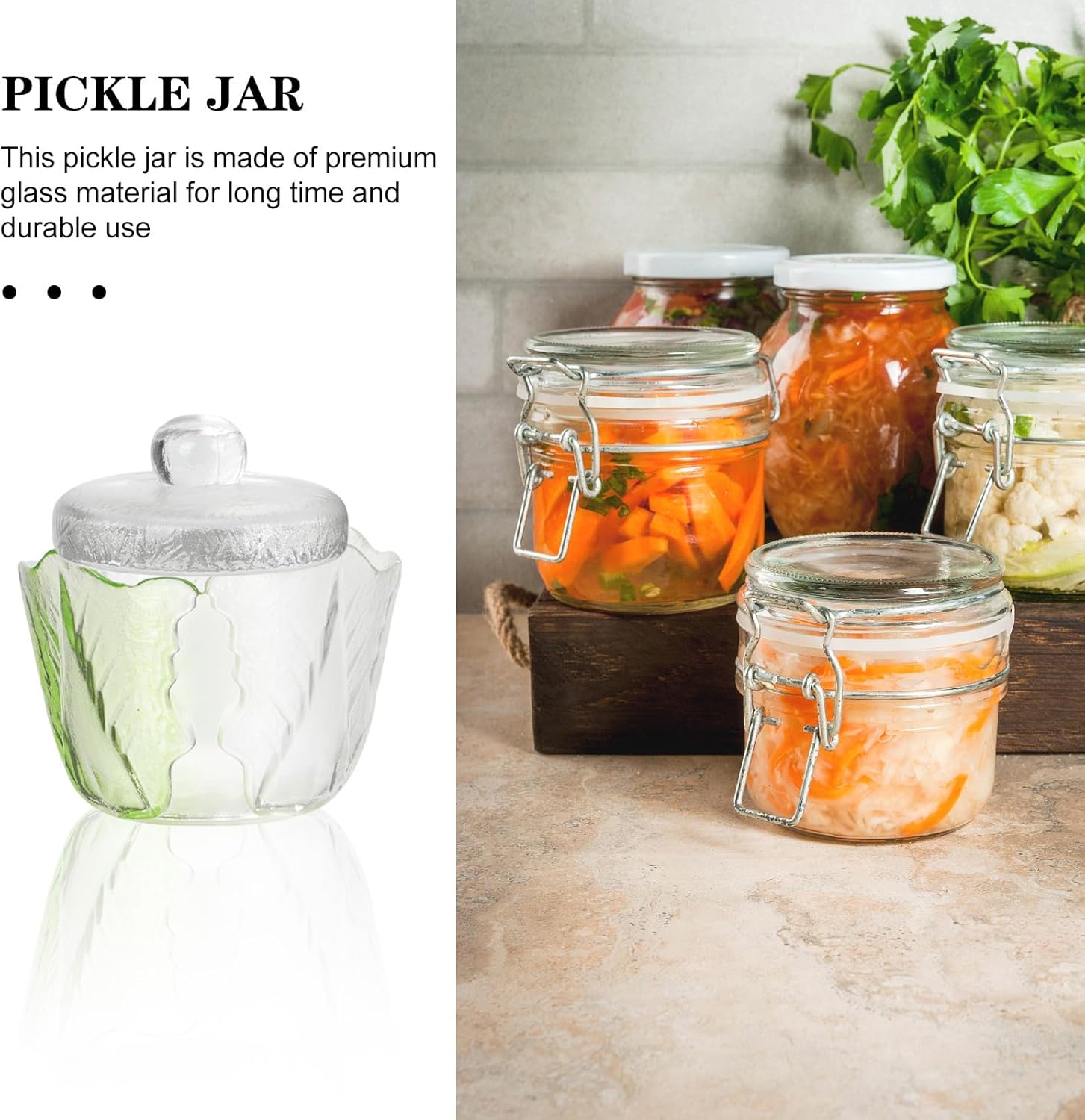 Japanese Style Glass Kimchi Jar with Lid, 1.5l Airlock Pickle Storage Container for Vegetable Fermenting and Overnight Sauerkraut, Vintage Glass Food Jar for Kitchen Storage