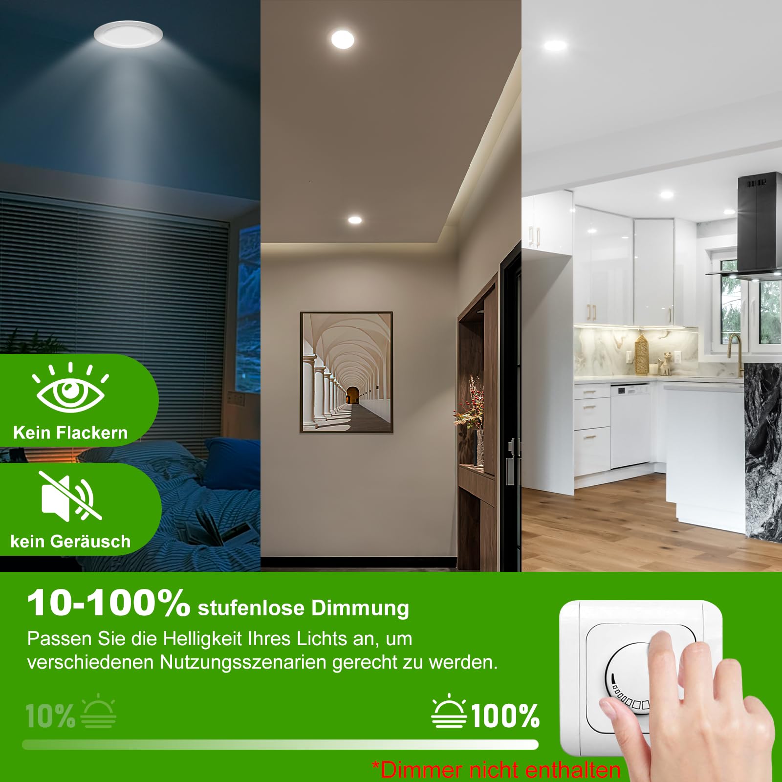Faretti Led da Incasso per Cartongesso 230V, 10W Foro Φ 95-105mm, IP44, Dimmerabile, Faretti LED Soffitto, Bianco Caldo 3000K Bianco Neutro 4000K Bianco Freddo 6500K, Set di 12