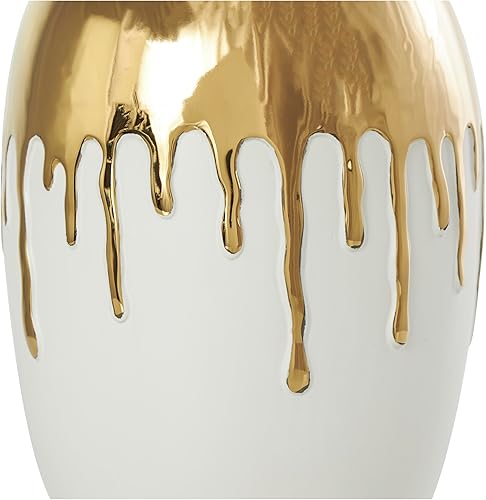 Miniatura 4 de CosmoLiving by Cosmopolitan - Jarrón decorativo de cerámica con goteos abstractos de oro fundido, florero para decoración del hogar, 9 x 9 x 13