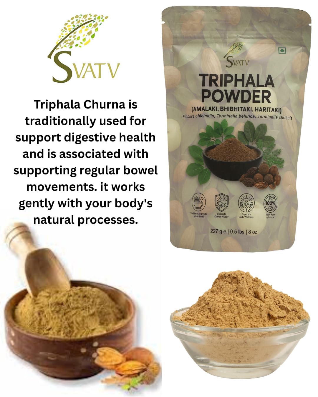 Triphala Powder 227g Formula of Amla, Haritaki & Bibhitaki – 8 Oz