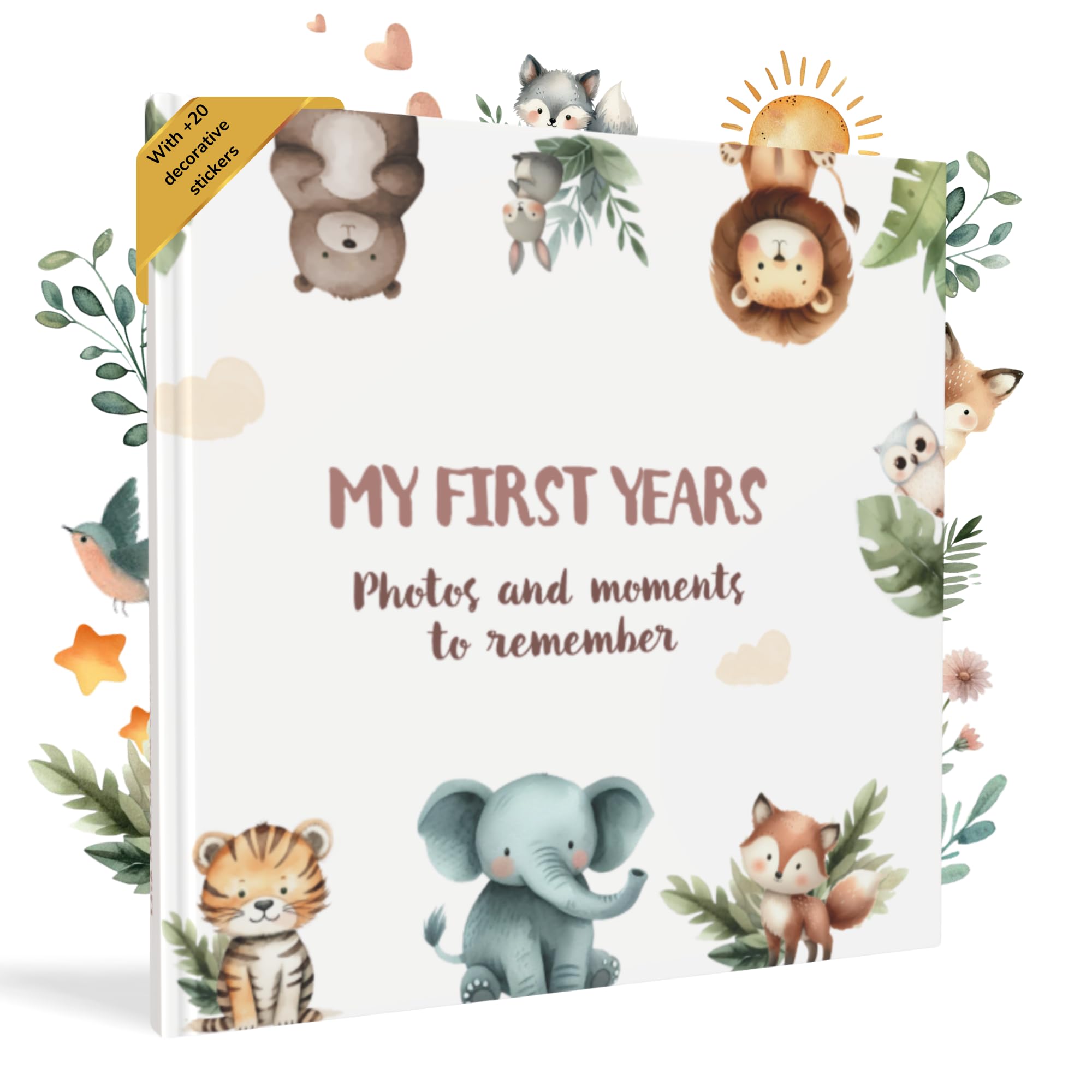 HuBorns - Baby Memory Book & Record Book, 50+ Pages and Stickers, Gifts & Essentials for Newborn, Neutral Keepsake for Boys & Girls, Baby Shower Gifts for Mum (Party, English) โ image 1