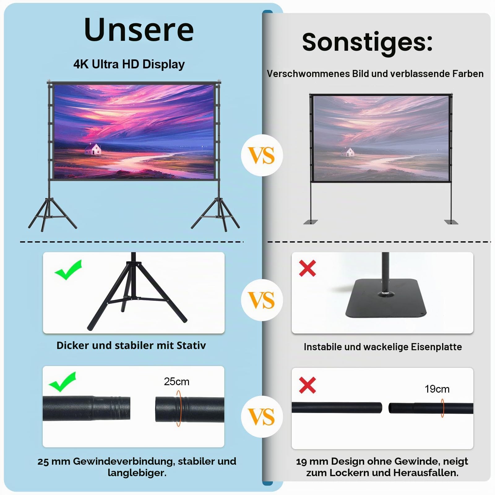 TOWOND 120 Zoll Projektorleinwand mit Ständer, Faltbare Tragbare 16:9 HD Outdoor Projektor Leinwand für Heimkino und Garten, Vorne und Rückprojektion, Waschbar Faltenfrei Polyester mit Tragetasche