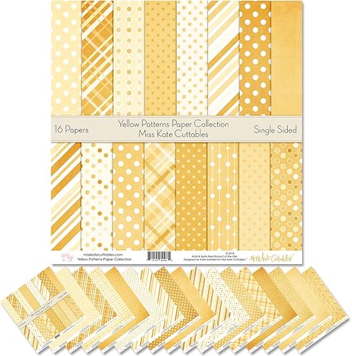 Paquete de papel de patrón – Patrones amarillos – Papel especial premium para álbumes de recortes, colección de una cara de 12 x 12 pulgadas,