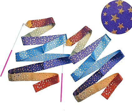 2PCS Sparkly Dance Ribbon,78.74 Inch Rhythmic Gymnastics Ribbon Dancer Wand with Rod, Suitable for Girls Children Adults Ballet