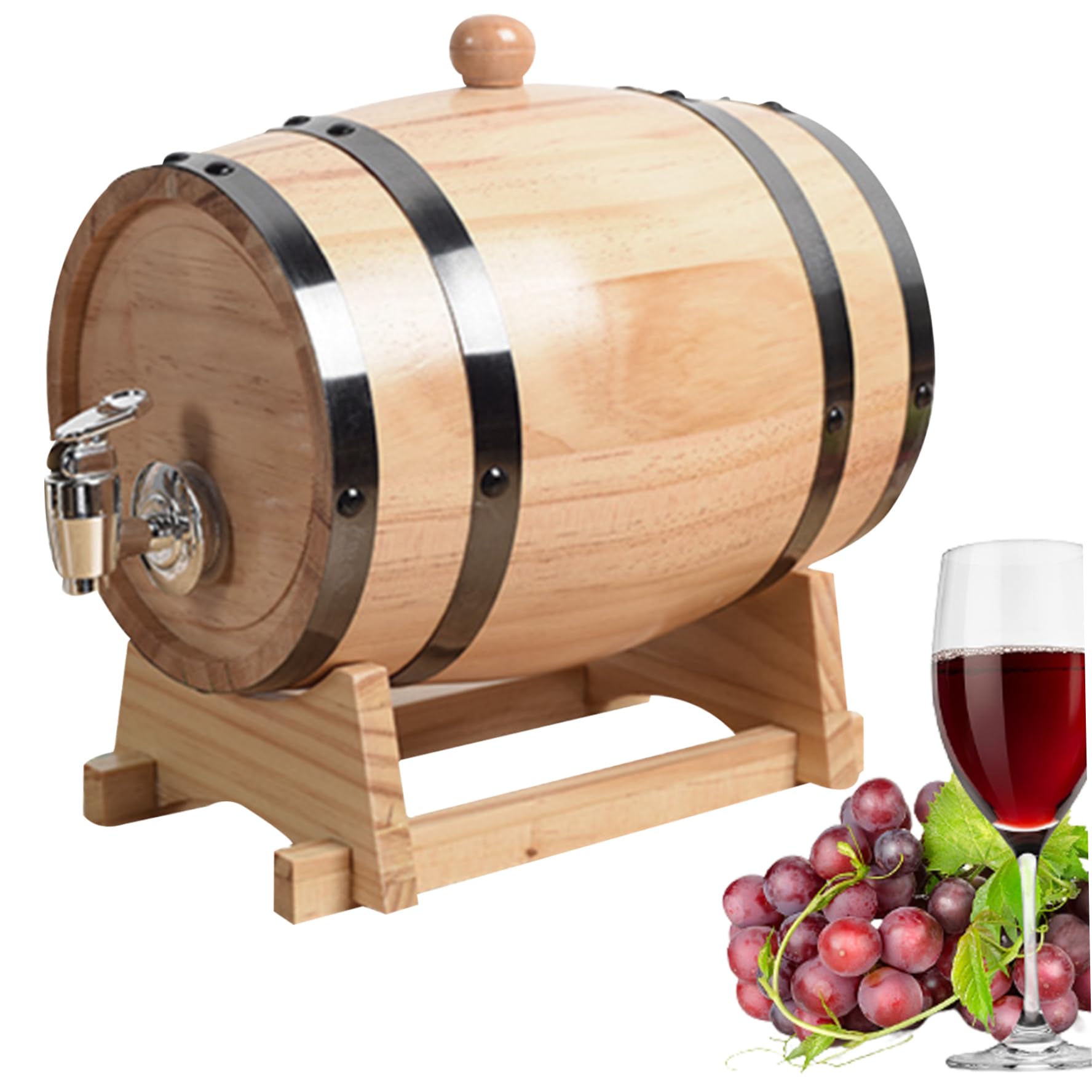 Barril de envejecimiento de roble, mini barriles de whisky con soporte de madera, bung & spigot, dispensador de barril de whisky de 1 litro, muestra de decoración y almacenamiento de la mesa de la ca