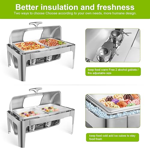 Miniatura 3 de Juego de bufé de platos rectangulares con parte superior enrollable, calentador de alimentos para catering para fiestas, tamaño medio completo y 3