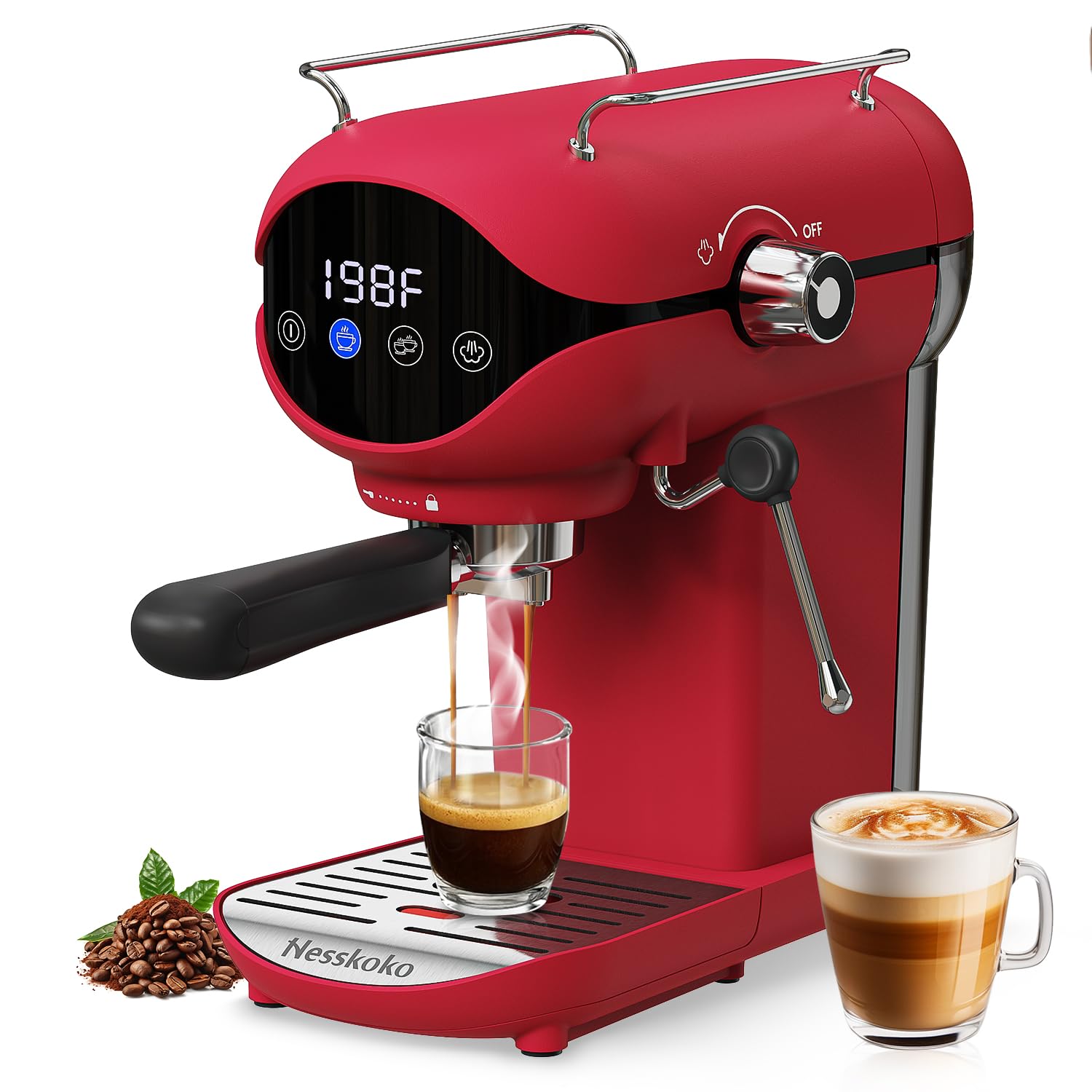 Nesskoko Espresso Machine with Steam Milk Frother Semi Automatic 20 Bar Compact White with Toggle Switch for home Cafetera Espresso, Latte, Cappuccino, Americano, Macchiato — view 12