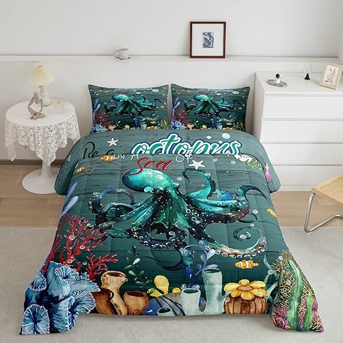 Erosebridal Juego de edredón de Tentáculos de pulpo tamaño Queen, juego de ropa de cama de peces marinos bajo el agua, juego de ropa de cama para