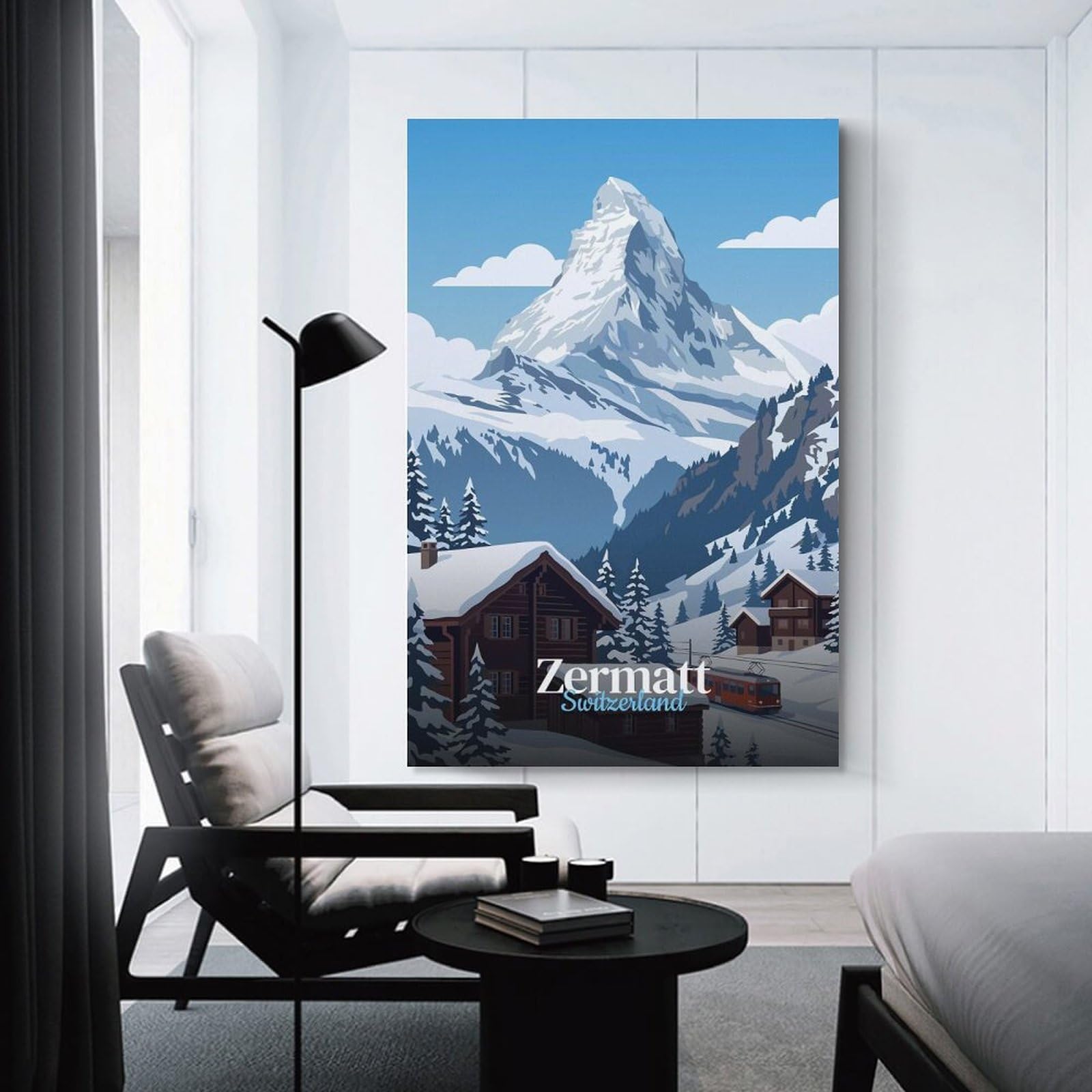 Junmoney Zermatt Switzerland Travel Wall Decor Canvas Print, 20x30inch(50x75cm), for Living Room, Bedroom Or Home Office, Home Decor Gift with Stylish Appeal