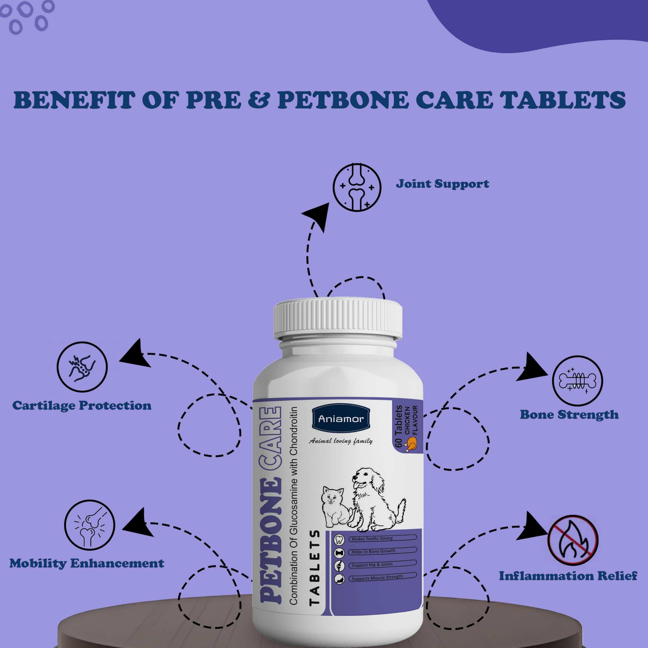 Aniamor Petbone Tablets for Dogs and Cats | Joint Supplements for Dogs | Helps in Joint Pain and Mobility | Joint Support Supplement | Chicken Flavour | for All Life Stages | 60 Tablets — Amazon image 4