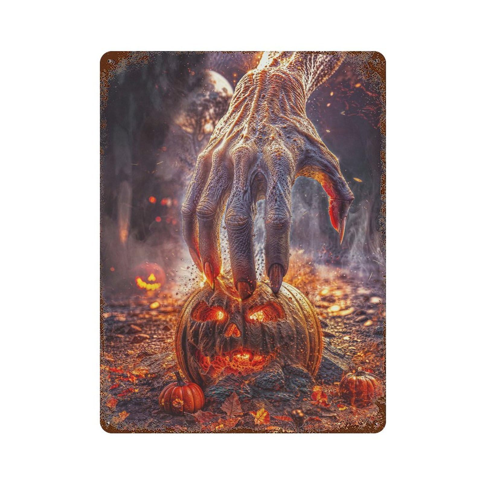 Halloween Monster Hand Rustic Tin Plaque 15.7"x11.8", for Shed, Workshop And Garage Wall Decor, Farmhouse Wall Decor