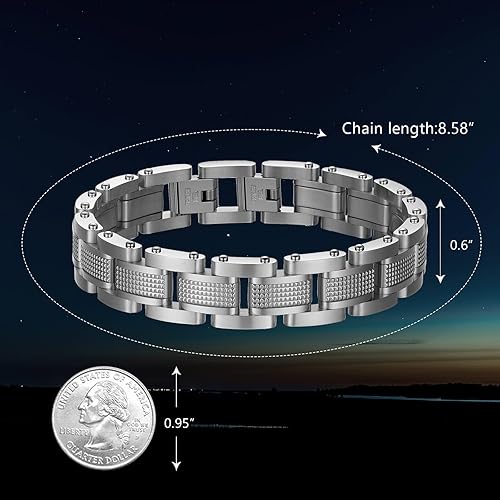 Miniatura 6 de Hombres Pulsera de acero inoxidable hombres pulsera negra Enlace diamante plata pulsera partículas azules joyería hombres cadena cajas de regalo