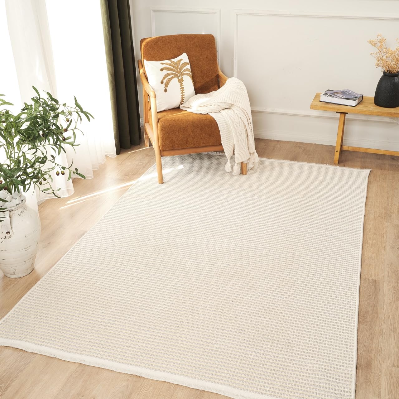 Ruglenza Modern Area Rug for Living Room and Bedroom - Soft Easy Clean Carpet with Non Slip Backing, Durable Low Maintenance Floor Rug for Home Decor (Cream, 120 x 170 cm)