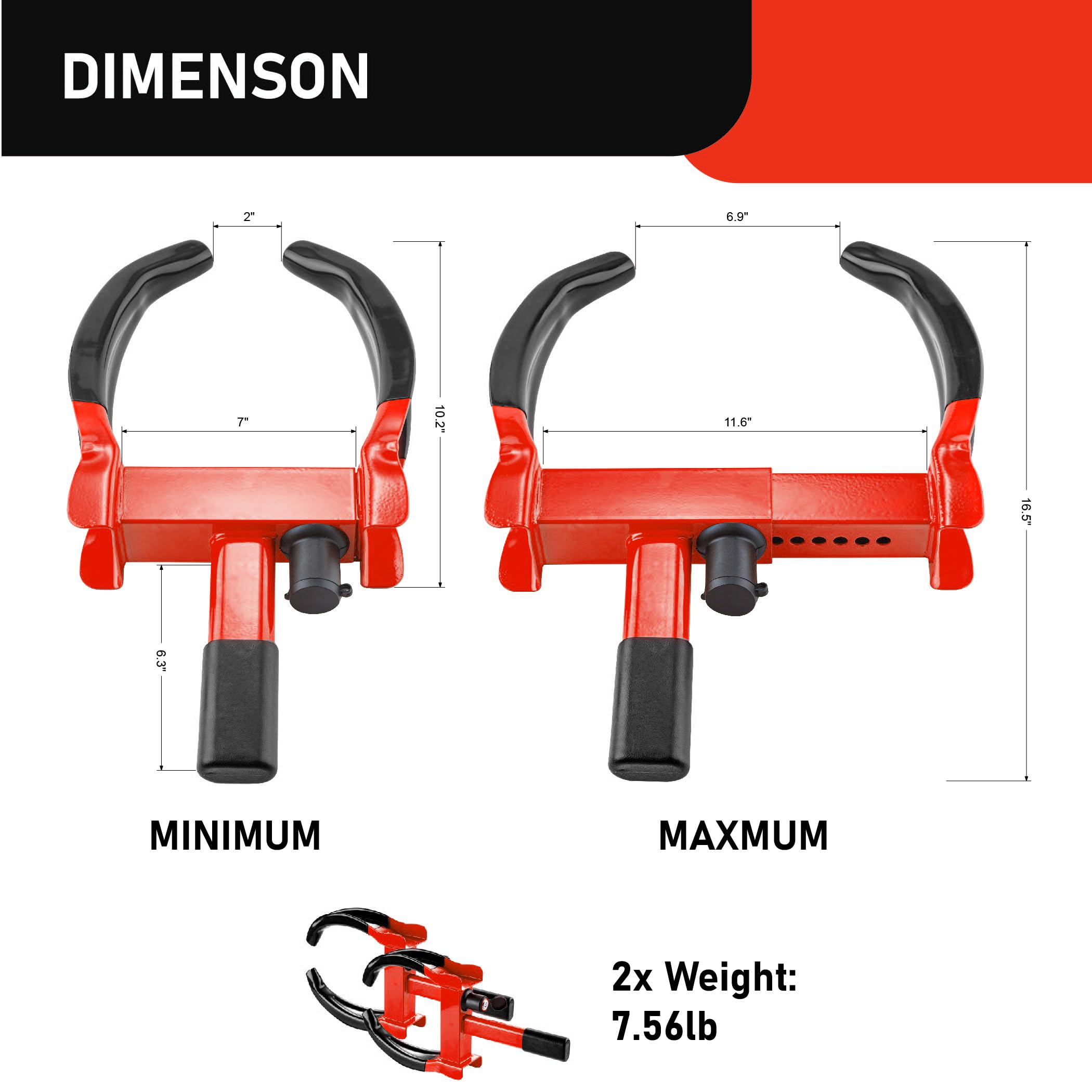 CARTMAN 2 Packs Heavy Duty Trailer Wheel Clamp, Red/Black Universal Security Tire Lock, Adjustable Anti Theft Lock for Trailers SUV Boats ATVs Motorcycles Golf Cart, 6 Alike Keys