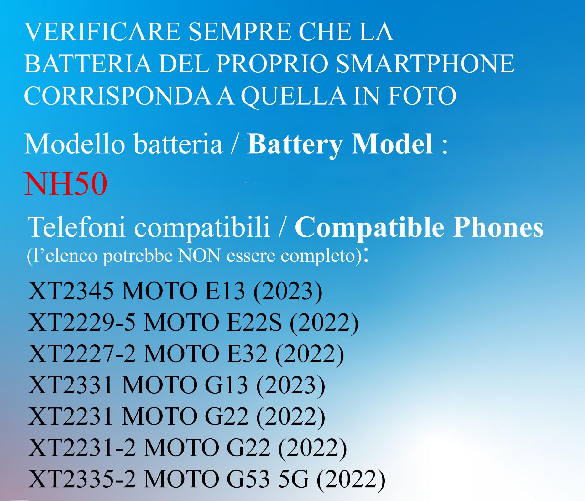 ELLENNE BATTERIA PER MOTOROLA G22 E32 E32S E13 G13 G53 NH50 + KIT ATTREZZI | Batteria per Motorola G22 / E32 / E32S / E13 / G13 / G53 - NH50 5000mAh - Kit attrezzi per lo smontaggio