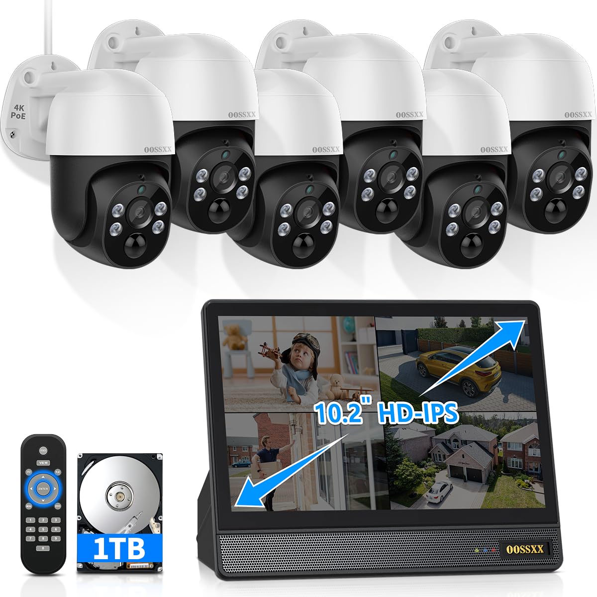 Auto Tracking 4K/8.0 Megapixel PTZ 2-Way Audio PoE Outdoor Camera Home Security Camera System Wired Outdoor Video Surveillance All-in-One Monitor DVR Kit