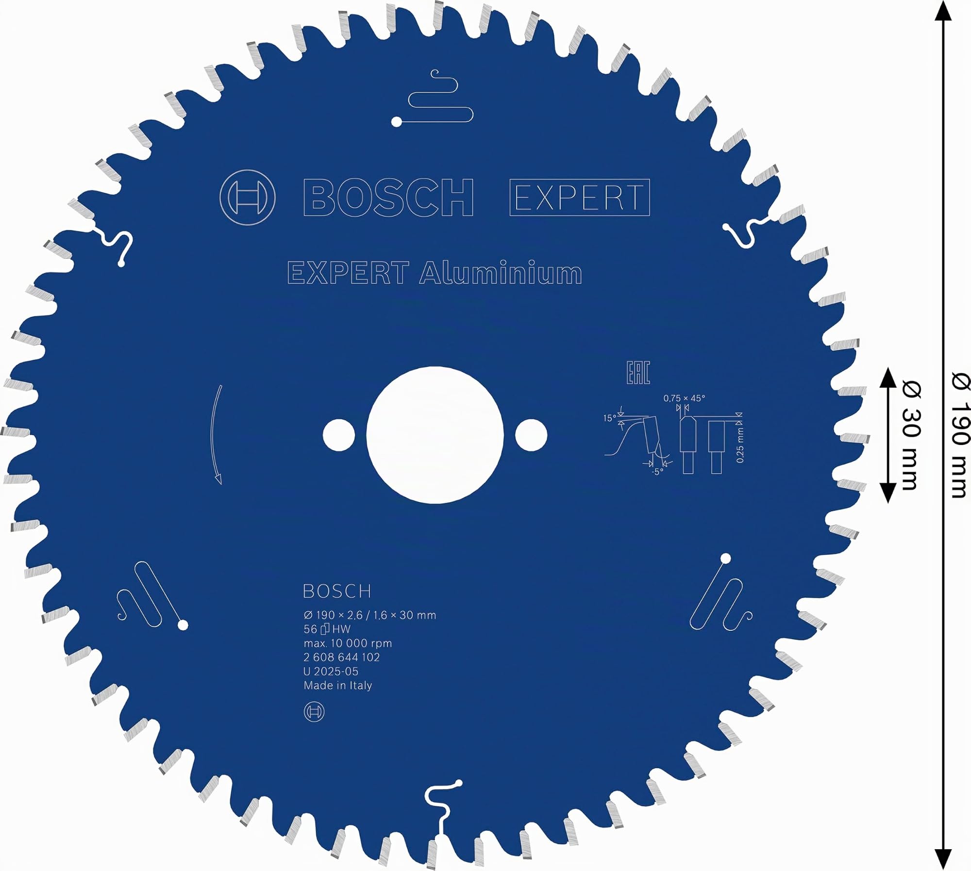 Bosch Professional 2608644102 Lame de Scie circulaire expert pour Aluminium 190 x 30 x 2,6 mm 56 Bleu