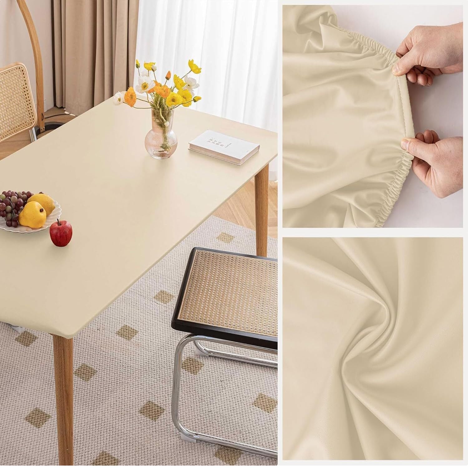 Copritavolo Quadrata Impermeabile 60×60-100×100cm Tovaglia Antimacchia Rettangolare 60×120 80×130 90×150 90×140cm Bordo Elasticizzato for Interno ed Esterno(Beige,100x100cm/40x40in)