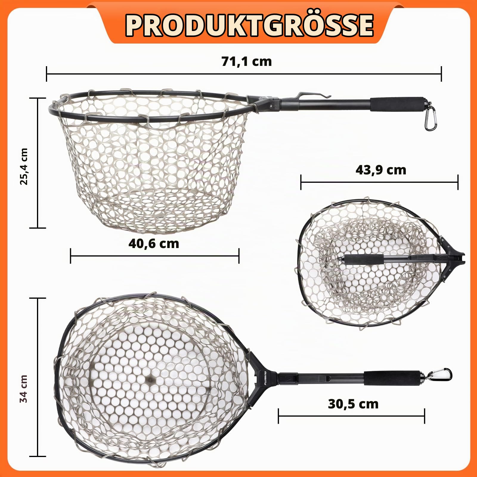 PLUSINNO Fliegenfischernetz, Barsch Forelle Kescher, Faltbare Fischernetze Süßwasser, Sicheres Fangen oder Freilassen von Fischen