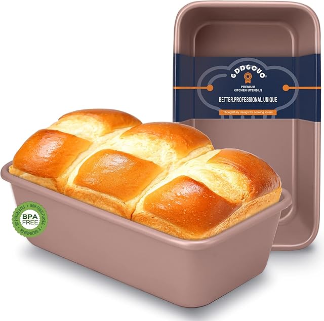 GDDGCUO Non-stick Loaf Pan, 9 x 5 Inch Bread Pan, Heavy Carbon Steel Bakeware for Baking Bread, Meatloaf and Banana Bread (Rose Gold, 2-Pack)