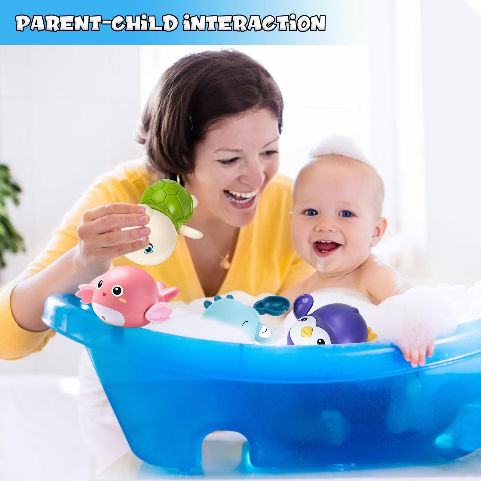 4 Pezzi Giochi Bagnetto Neonato, Animali Giocattolo per Bambino, Bagno per Bambini Giocattoli, Adatto da 1 a 4 Anni, Bambini Giochi da Bagnetto, Giochi da Bagno Galleggianti