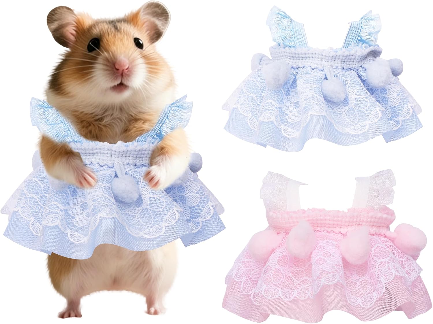 Small Animal Lace Dress, Hamster Guinea Pig Bunny Tiny Party Costume Mini Pet Tutu Outfit, Ideal for Daily Wear Birthday Photoshoot Holiday for Dwarf Hamster Gerbil Rat (Pink & Blue)