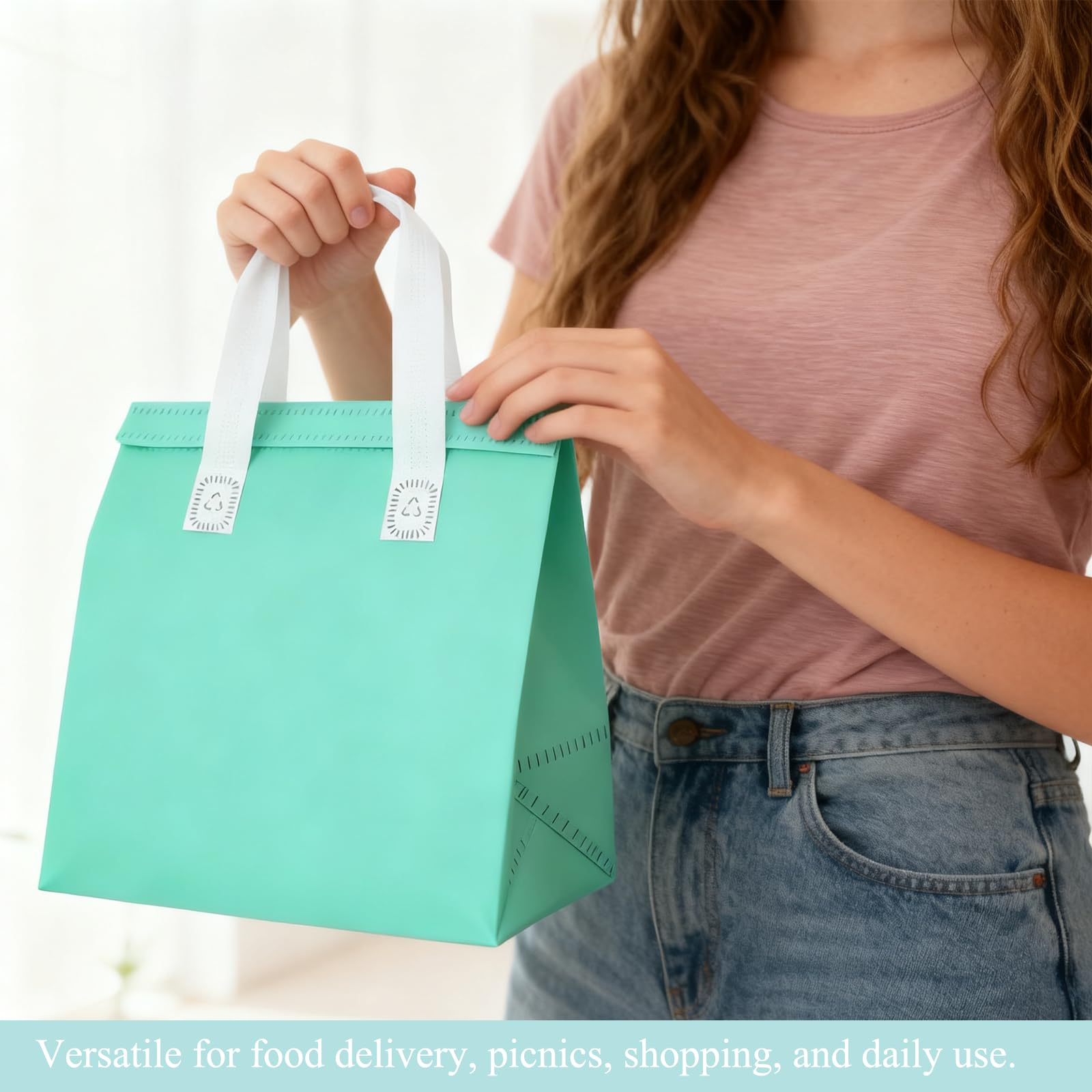 Isolierte Einweg-Lunchtaschen für Lebensmittellieferung, Thermo-Kühltasche, zum Mitnehmen von Lebensmitteln und Getränken, Aluminiumfolien-Innenfutter, 5 Farben, 50 Stück