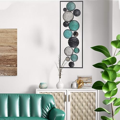 Vista 2 de Adeco Escultura de pared moderna de 35.2 pulgadas, formas abstractas flotantes con formas rectangulares, decoración de pared de metal, juego de 2