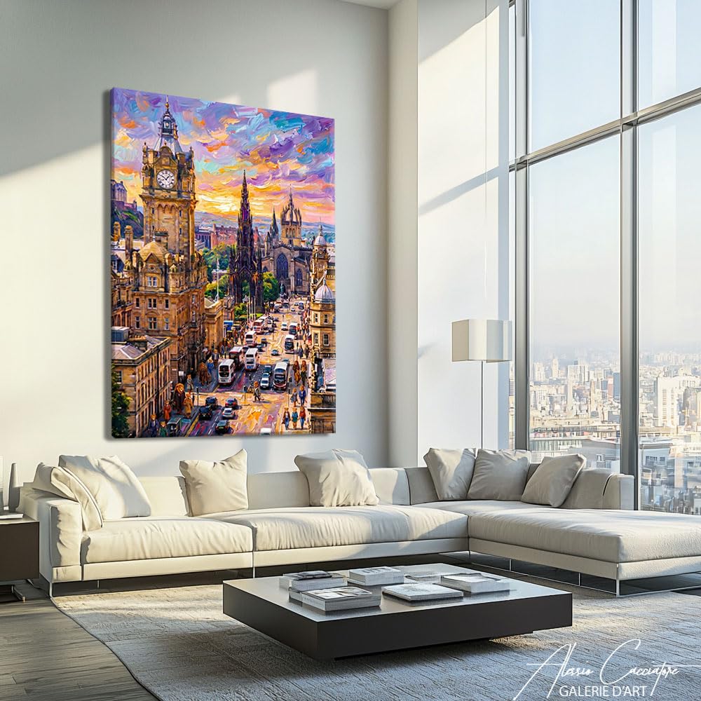 Alessio Cacciatore Quadro Città del Mondo - Decorazione da parete paesaggio urbano - Stampa su tela astratta - Quadro da parete decorativo moderno - Poster Edimburgo (40 x 30 cm)