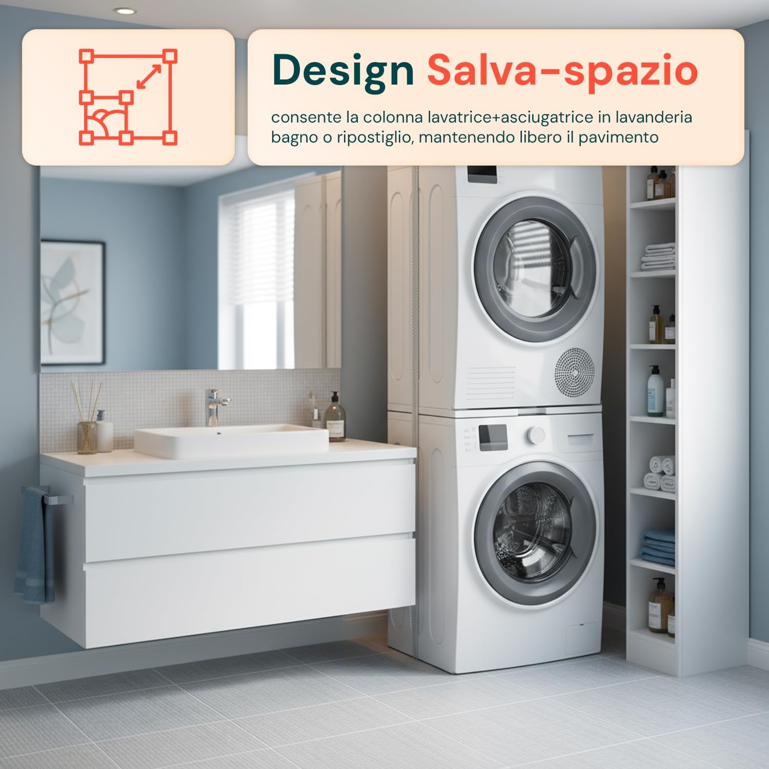 Wintem - Set per Sovrapposizione di Lavatrice ed Asciugatrice 46-66 cm con Cuscinetti in Silicone Anti-Scivolo, Facile Montaggio con Cinghia a Cricchetto, Supporto Salvaspazio Universale Resistente0