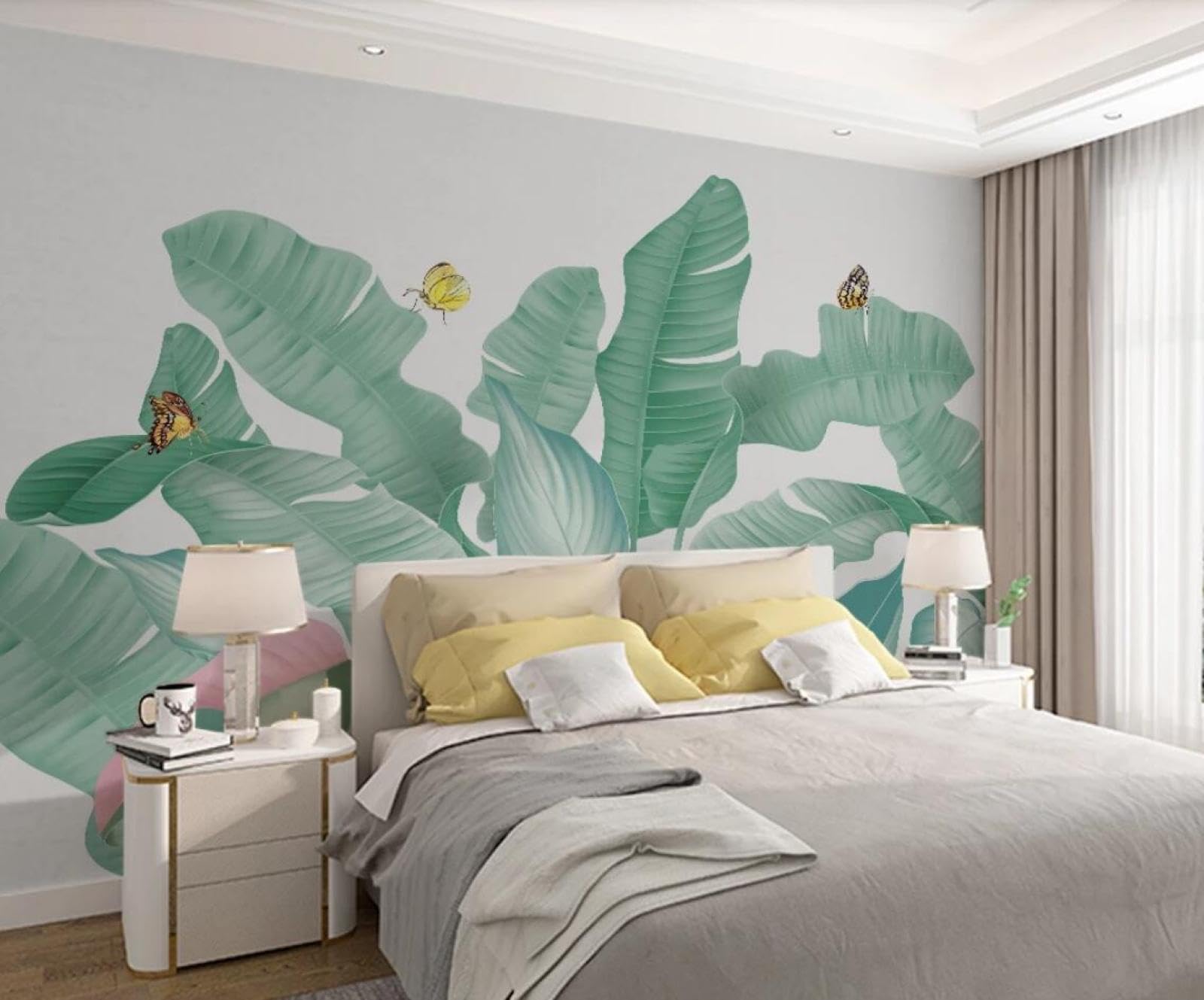Papier peint panoramique plantes tropicales et oiseaux 3D pour salon 350x250cm