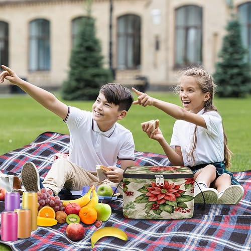 Miniatura 3 de Christmas Poinsettia Fun Design Insulated Lunch Bag Women Reusable Lunch Tote Square Meal Bag for Adults Men Cooler Lunch Box for Work Travel Picnic