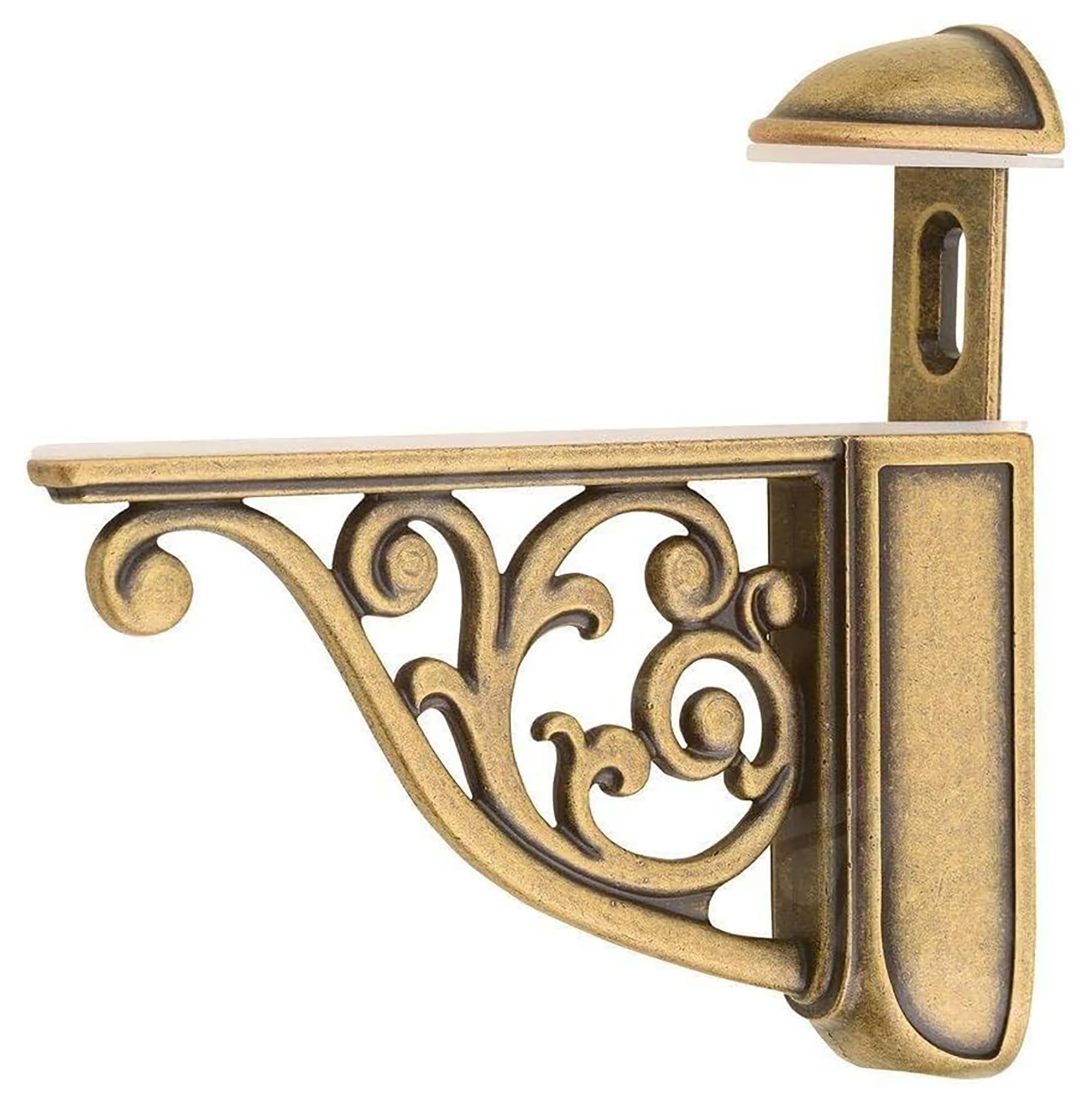 Glass Shelf Brackets 5 Inch 2PCS Heavy Duty Antique Brass Wall Bracket Baroque Kitchen Decorative Rack Shelves, Adjustable Shelf Brackets. (2,Antique