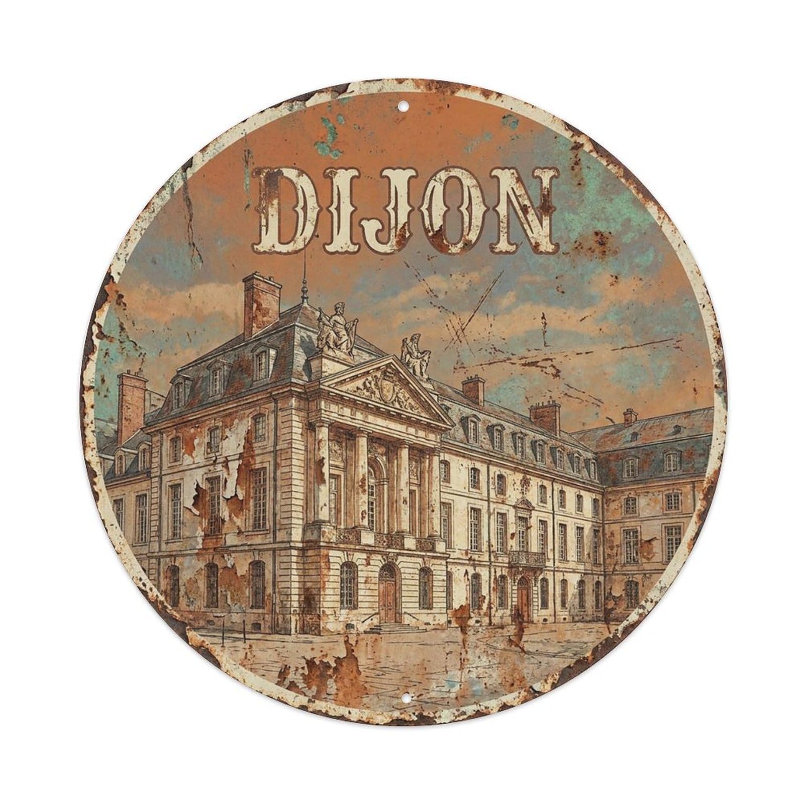 Vintage Travel France Dijon Vintage Metal Tin Sign Plaque Wall Decor for Cafe, Club Bar, Office, Garden Metal Poster 8x8Inch