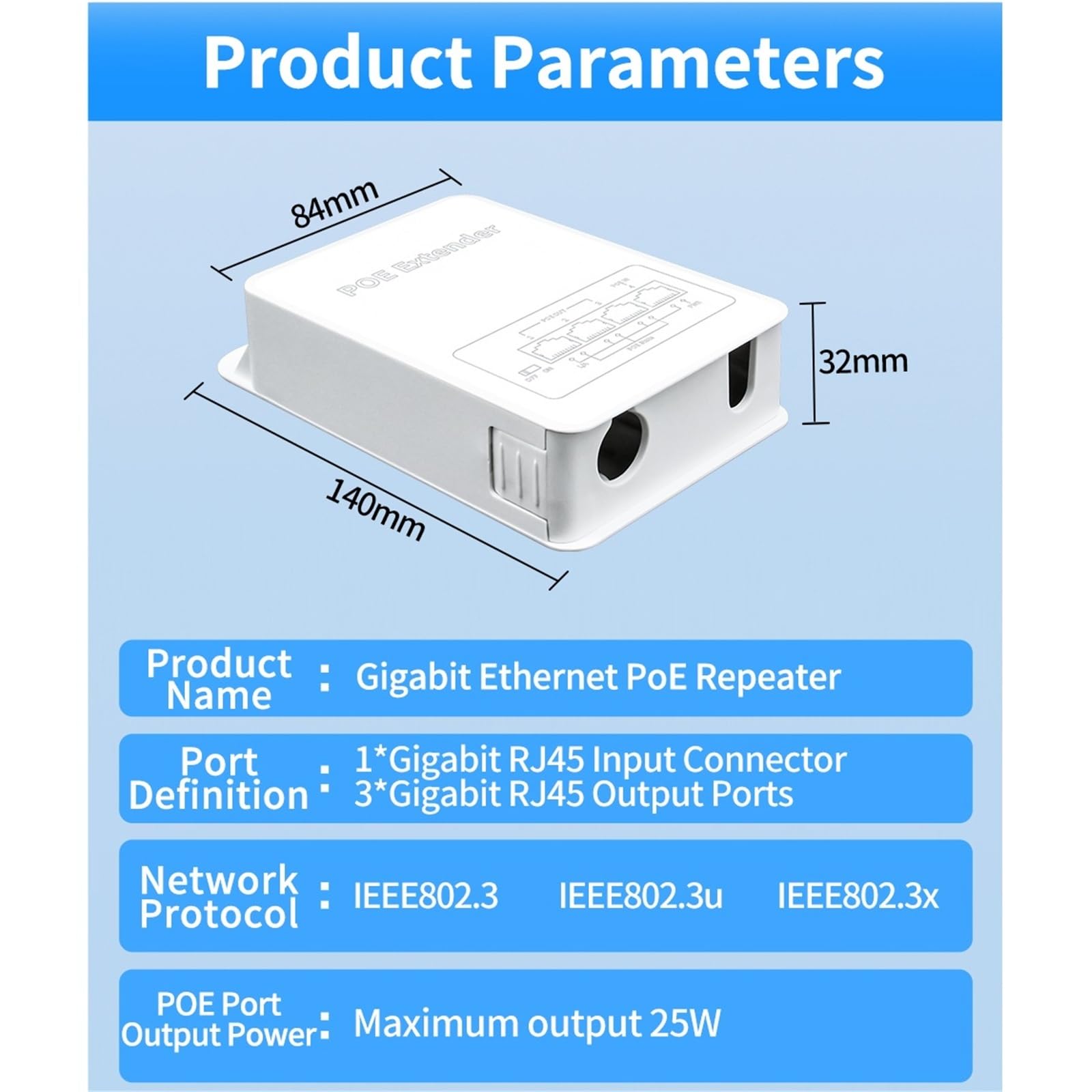 Prolongateur POE Répéteur POE Gigabit 4 Ports, 1000M, réseau extérieur étanche à la Pluie, Extension POE VLAN 44-57V 30W