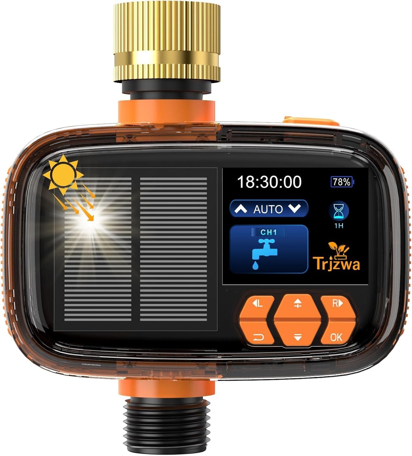TRJZWA 2026 Solar Water Sprinkler Timer,High-definition Display Screen Automatic Water Timer with Solar Charging,Rain Delay and Manual Watering